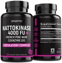 Nattokinase dodatek 4000 FU CoQ10 100mg Francoski Maritime Pine Bark Extract 200mg z encimi za cirkulacijo in kardiovaskularno podporo (Pack od 1 na 120-kap)
