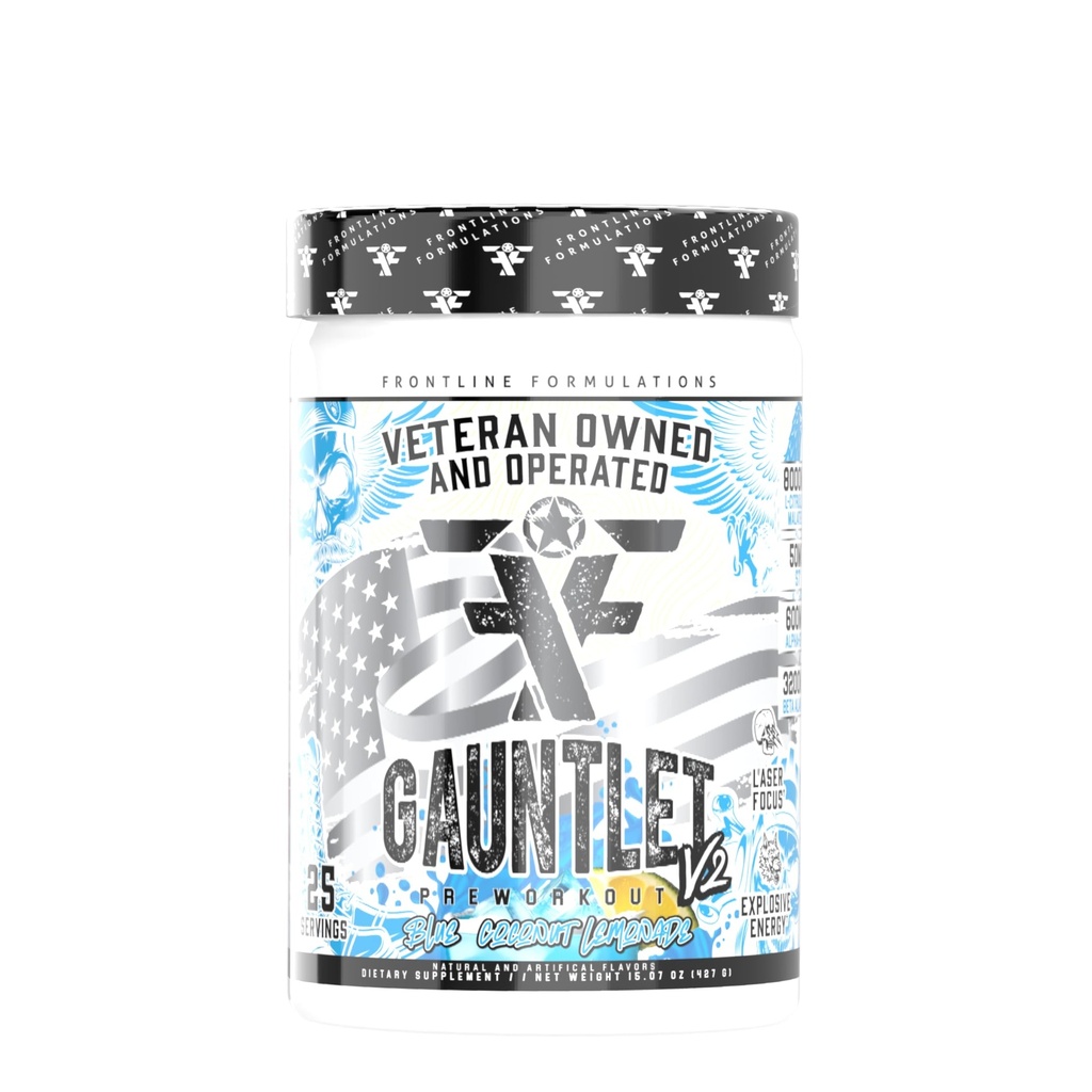 Gauntlet Pre-World Powder, Eksplozivne vadbe, Laser Focus, Mid Stim, Neverjetna aroma, Veteran v lasti in deluje (25 Serving, Blue Coconut limonada)