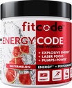 fitcode EnergyCode - Pre Workout z Creatine Powder - Energy & Performance Drink - Mišična moč in vzdržljivost dopolnilo - Vsebuje kofein - 30 Servings - Watermelon