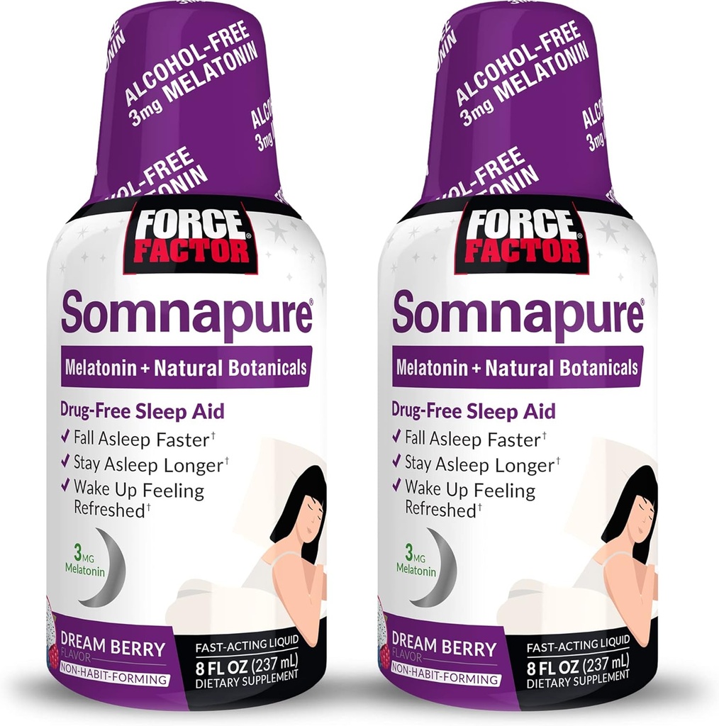 DEJAVNIK Somnapure, 2-pak, pomoč za spanje za odrasle z melatoninom, Valerian Root, & Lemon Balm, Tekoči dodatek za padec spanja hitreje, ostati spal dlje, & zbuditi osveženo, 16oz, 48 Servinges