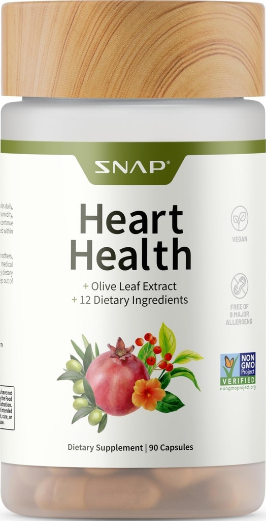 Snap dopolnila Heart Health Support Supplement - Botanična podpora za zdravje srca, zdravo cirkulacijo, in ravni dušikovega oksida, 90 kapsul (30 strežbe, 1 mesec dobave)