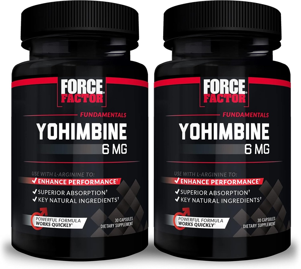 Force Factor Yohimbine Dopolnilo za moške, Johimbe Bark Extract z vrhunsko absorpcijo za povečanje zmogljivosti, 6mg Yohimbine Bark tablete s ključnimi naravnimi sestavinami, 30 Število (Pack of 2)