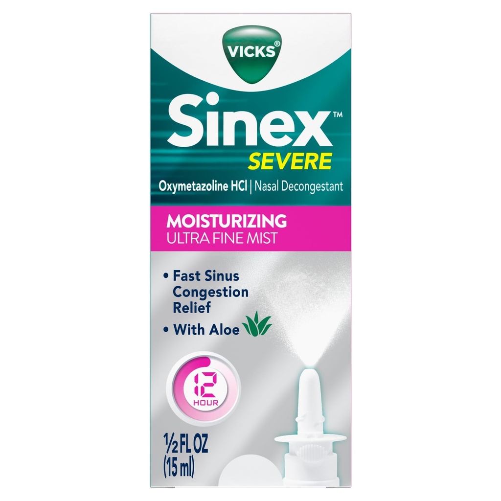 Vicks Sinex Hud nos Spray z vlažilni Ultra Fine Mist, Dekongestiv za zamašen nos Relief od hladno, alergije, Sinus tlaka - 265 Sprays