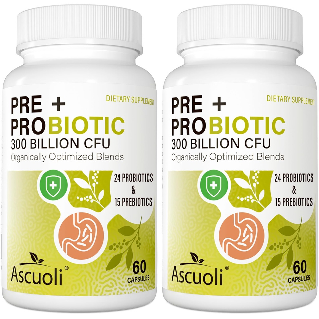 Probiotiki za ženske in moške - 300 milijard CFU, 24 sevov + 15 organskih zeliščnih prebiotikov Mešanica, dnevni probiotik za digestivno zdravje, imunski, črevesni, napihnjenost - 120 vegetarijanska kapsula (120-dnevna zaloga)