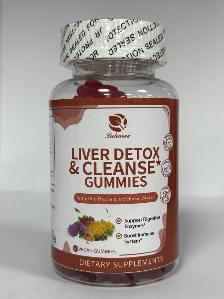 Lukaree jetrna čistila Detox in popravila Gumies - mleko Thistle Silymarin, Dandelion, Artichoke Extract & Elderberry - Brez sladkorja, malina aroma - 90 Count