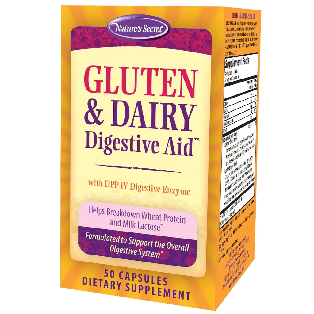 Narava Secret Gluten & Dairy Prebavna pomoč - 50 Kapsule - Pomaga razdreti pšenične beljakovine in mleko Laktoza - 25 Servisi