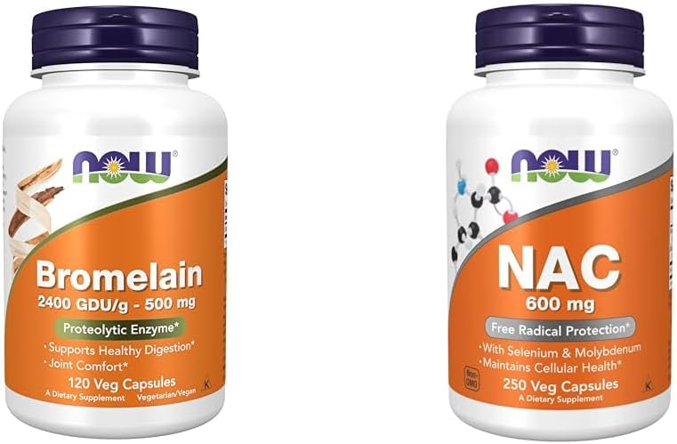 Zdaj dopolnila, Bromelain 2.400 GDU/g - 500 mg, naravni proteolitični encim*, 120 Veg kapsul in dodatkov, NAC 600 mg s Selenium & Molibdenum, 250 Veg kapsul