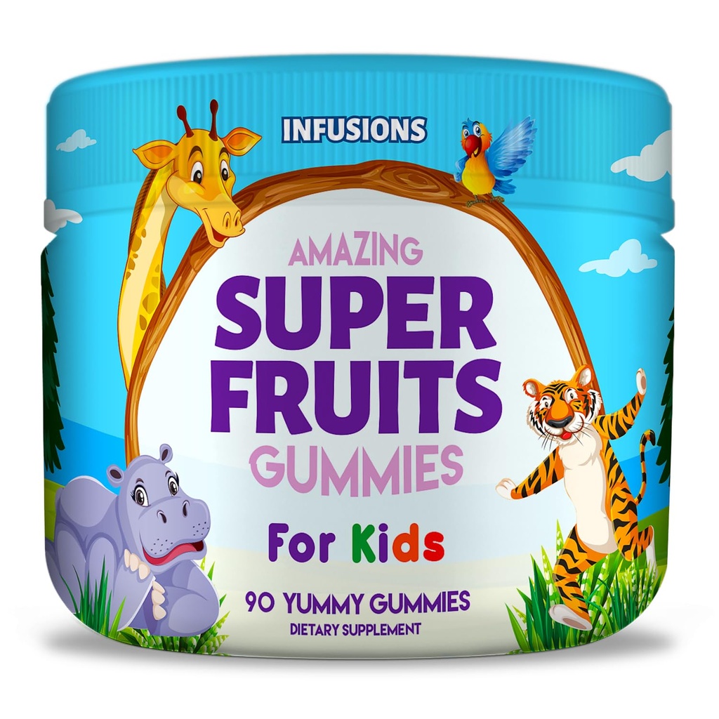Infuzije Super sadje Gumiji za otroke 90 Count Antioksidant Mešanica mehka in okusna Vegan prijazno Gluten brezplačno ne-GMO