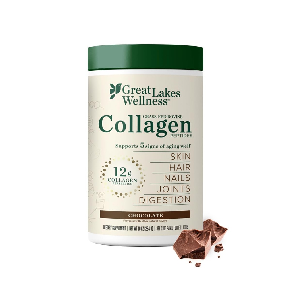 Velika jezera Wellness Kolagen Peptide Prašek za kožo, lase, nohte, Joints & Digestion - čokolada z aromo - hitro raztapljanje hidroliziran, non-GMO, Kosher - 10 oz