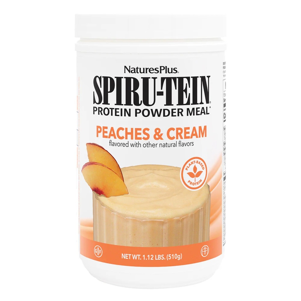 NaturePlus SPIRU-TEIN Shake - Breskve in kremne arome - 1,1 lbs, Spirulina Protein Powder - Na rastlinski osnovi Meal zamenjava, Vitamini in minerali za energijo - vegetarijansko, Gluten-free - 15 Serving