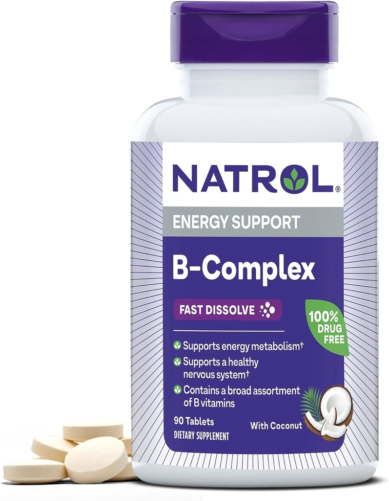Natrol, B- Complex Fast Dissolve tablete, dodatek spodbuja energijo in podpira zdravo živčevje, 90 število
