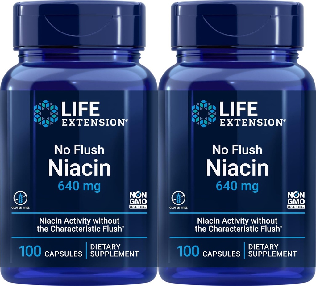 Podaljšanje življenja Št Flush Niacin 640 mg, 100 kapsul (paket po 2)