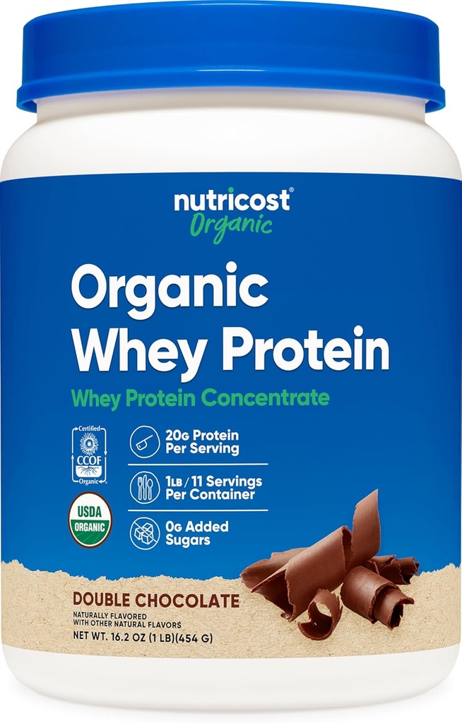 Nutricost Koncentrat organskih sirotkinih beljakovin, dvojno čokoladno aromo (1LB) - Gluten-free, Non-GMO
