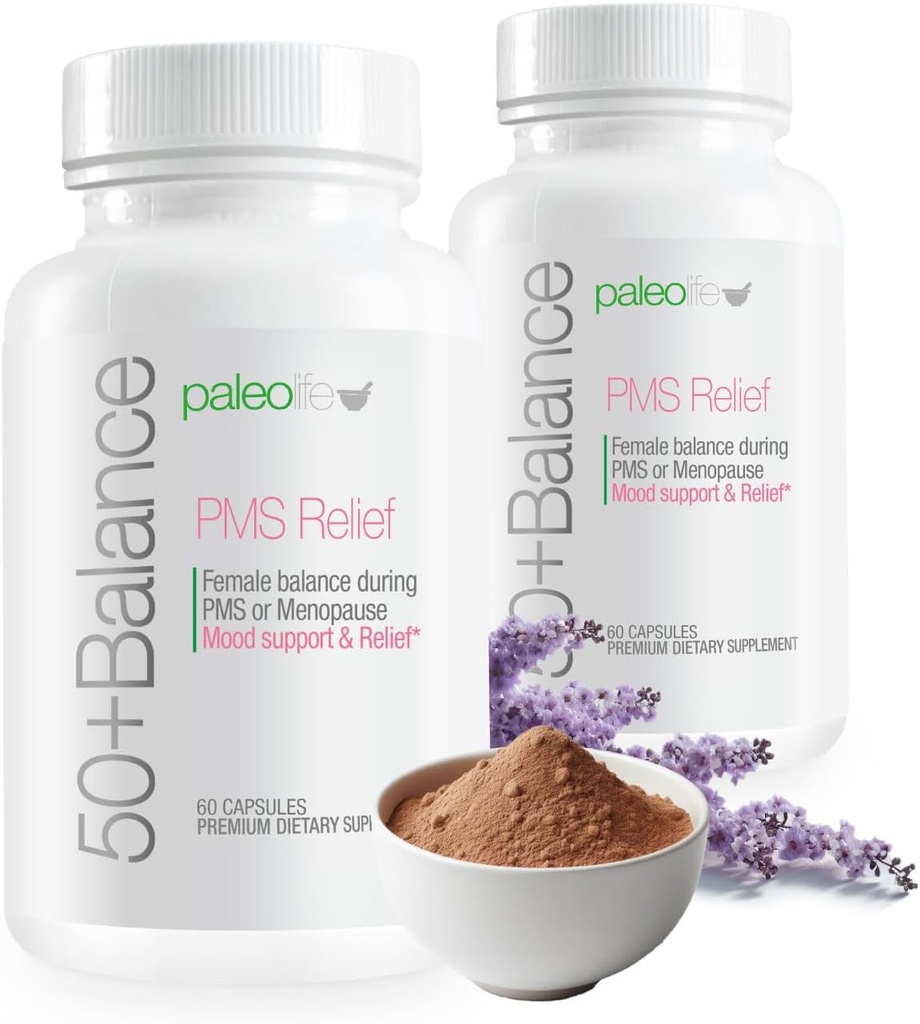 50+ Balance Premium dodatek, PMS Relief. Ženski Balance med PMS ali Menopause. Podpora razpoloženju in pomoč. 60 kapsul (2-Pack)