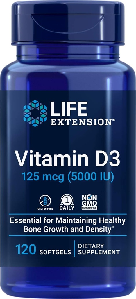 Life Extension Vitamin D3 5000 i.e., 120 Softgels, 125mcg