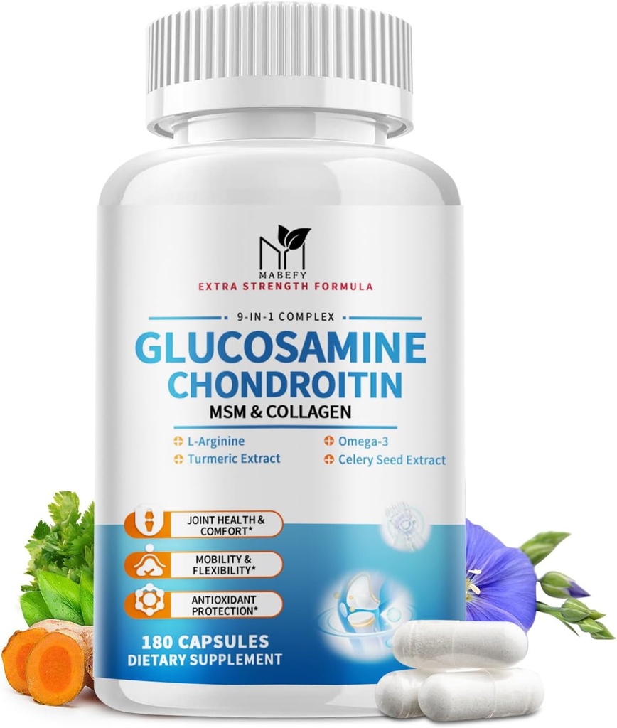 Glukozamin Chondroitin MSM Kapsule,glukozamin 1500 mg s kologenom, kurkuma, dodatki za moške,180 kapsul