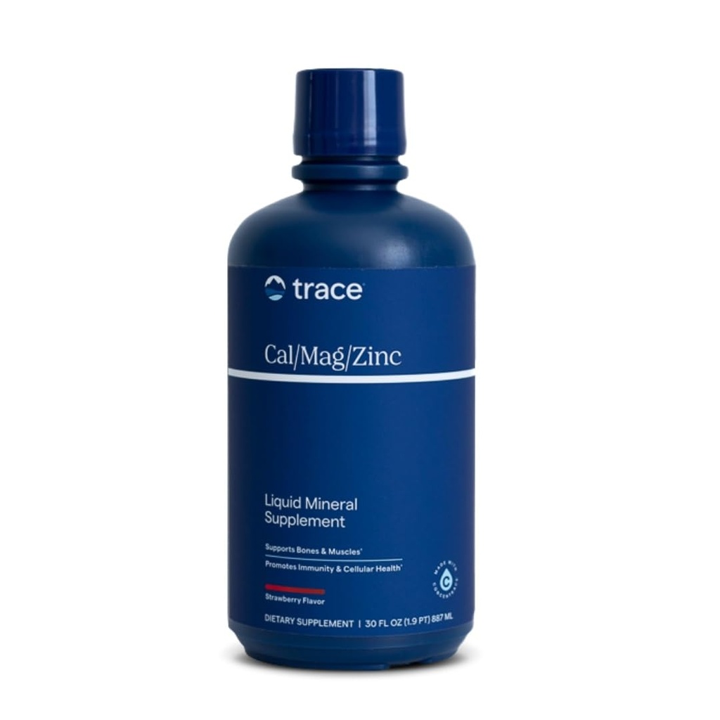 Trace Minerals Cal/Mag/Zinc - Tekoči mineralni dodatek za naravno zdravje telesa - kosti, mišice in celično zdravje - Podpora Imuniteta in energija - Gluten-free - 30Fl Oz (32 Serving) - Naravna jagoda