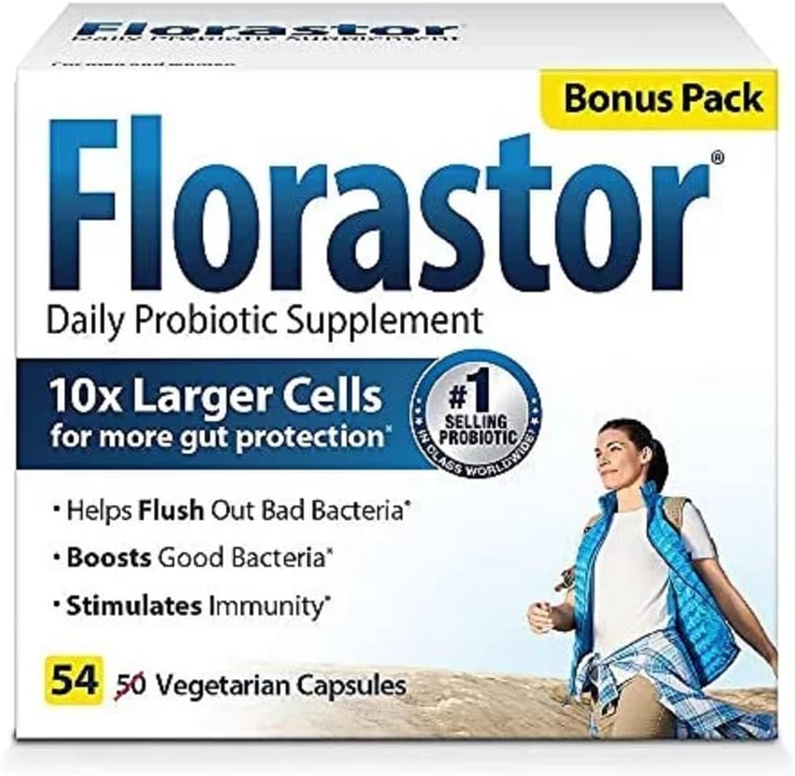 Florastor Daily Probiotic Supplement za ženske in moške, dokazano za podporo digestivno zdravje, Saccharomyces Boulardii CNCM I-745 (54 kapsule)