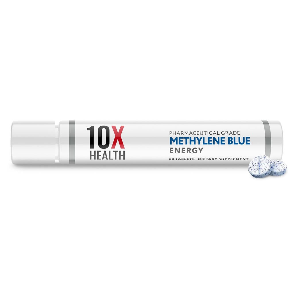 10X Health Metilen Blue dodatek s črnim poprom Extract - 60 tablet Metilen Blue Farmacevtske stopnje tablete - Podpira energijo, Fokus & Kognition - Vegan, Non-GMO