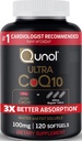 Qunol Ultra CoQ10 100mg, 3x boljša absorpcija, Patentirana voda in maščob topen naravni dodatek oblika koencima Q10, antioksidant za zdravje srca, 120 Count Softgels
