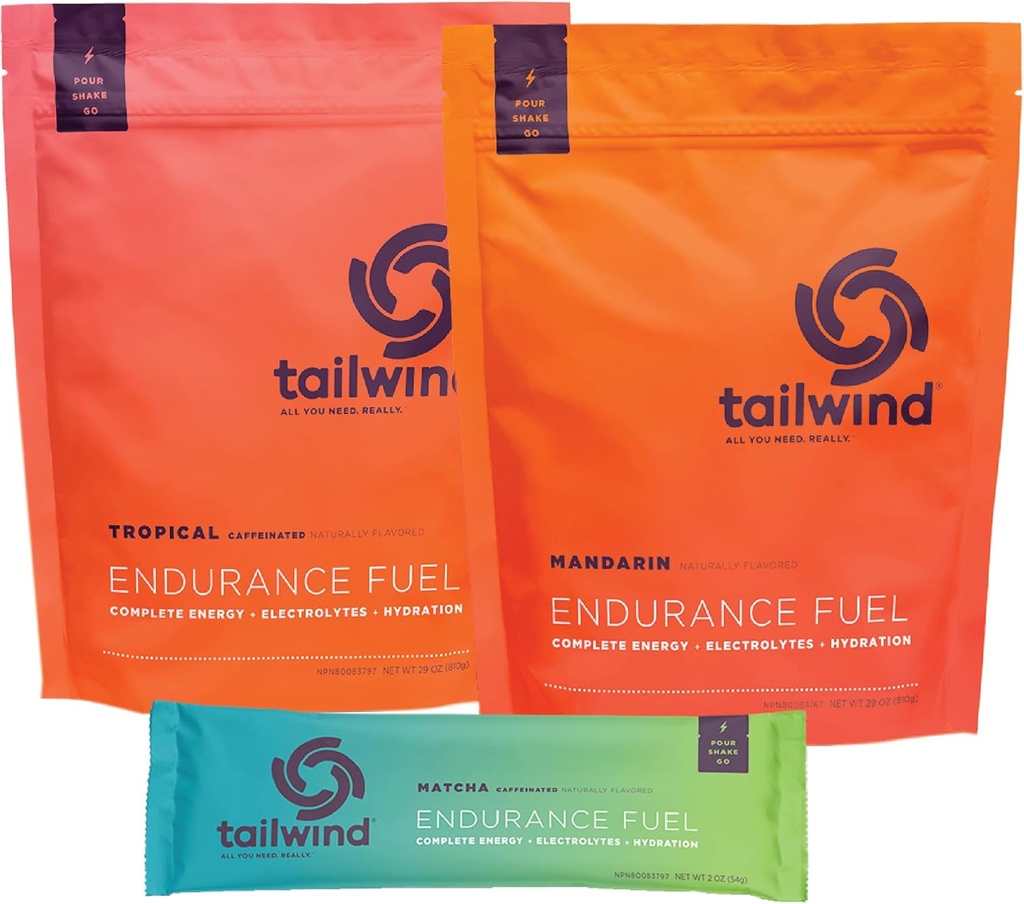 Tailwind Nutrition Grab-and-Go Endurance Fuel Hydration Packets paketi z vzdržljivostnim gorivom v prahu in kofeinsko vzdržljivost gorivo v prahu