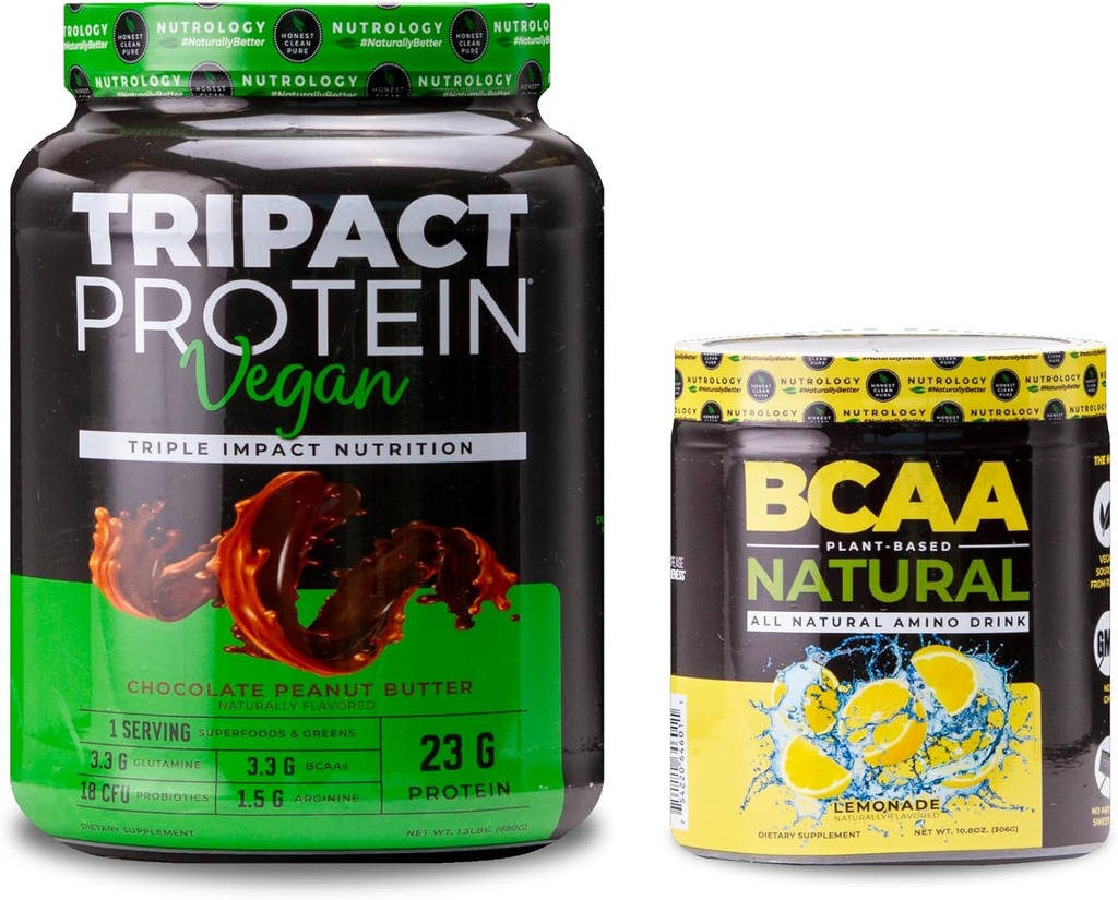 Nutrologija TRIPACT Vegan Protein Powder, za Vegan Beljakovine Shake, čokoladno arašidovo maslo (20 servingov) BCAA Naravni BCAA na osnovi rastlin BCAA Powder, limonada Flavor (30 servivov)