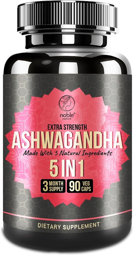 Ashwagandha dodatek s kurkuma, Rhodiola Rosea, ingver koren, in črno papriko ekstrakt - 90 Veg kapsule