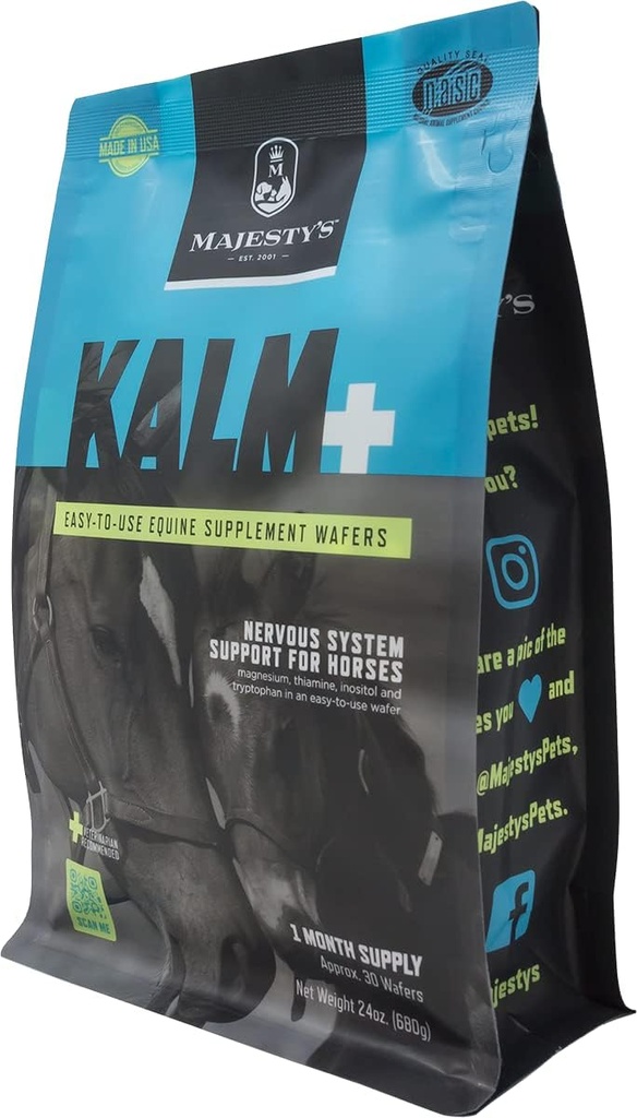 Veličanstvo Kalm Wafers - podpira konja / Equine uravnoteženo vedenje in normalno delovanje živčnega sistema - Triptofan, vitamin B1, Winter Cherry, Inositol - 30 Število (1 mesec dobave)