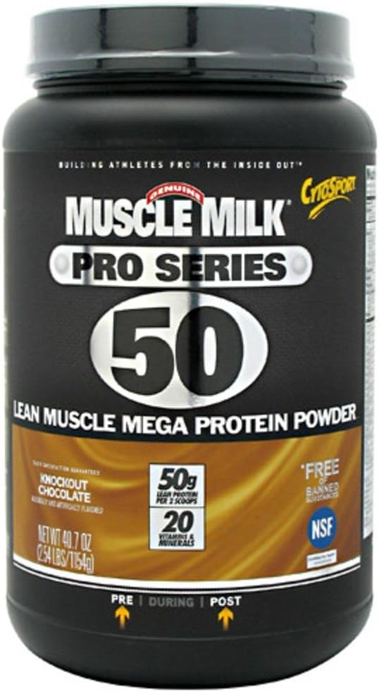 Muscle Milk Pro serije beljakovin v prahu dodatek, Knockout čokolada, 2.54 Pound, 14 Serving, 50g beljakovine, 3g sladkor, 20 Vitamini in minerali, NSF Certified for Sport, Pakiranje maj Vary