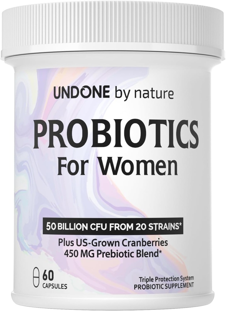 Probiotik za ženske, 50 milijard CFU ženski probiotiki s prebiotiki, Plus US-Grown Cranberry, GI podpora, zdravje žensk, Trojni zaščitni sistem, Zapoznela sprostitev, 60 kapsul