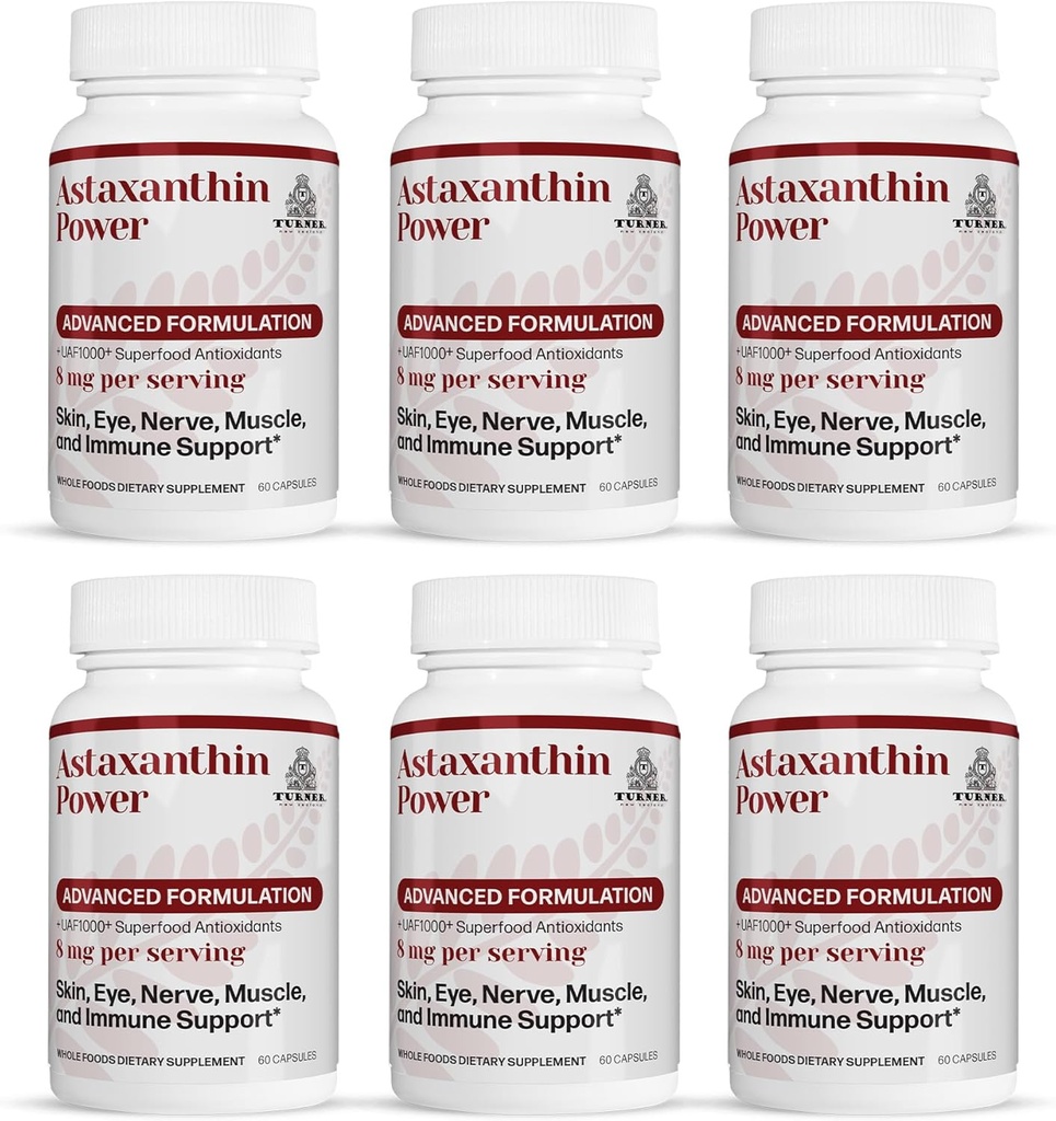 TURNER Nova Zelandija Astaksantin Moč z UAF1000+, Anti-Aging, Koža, Oko, Živec, Recovery mišic, Imunska podpora Antioksidant dopolnilo, 12mg Astaksantin, 180 Serving, 6 steklenice