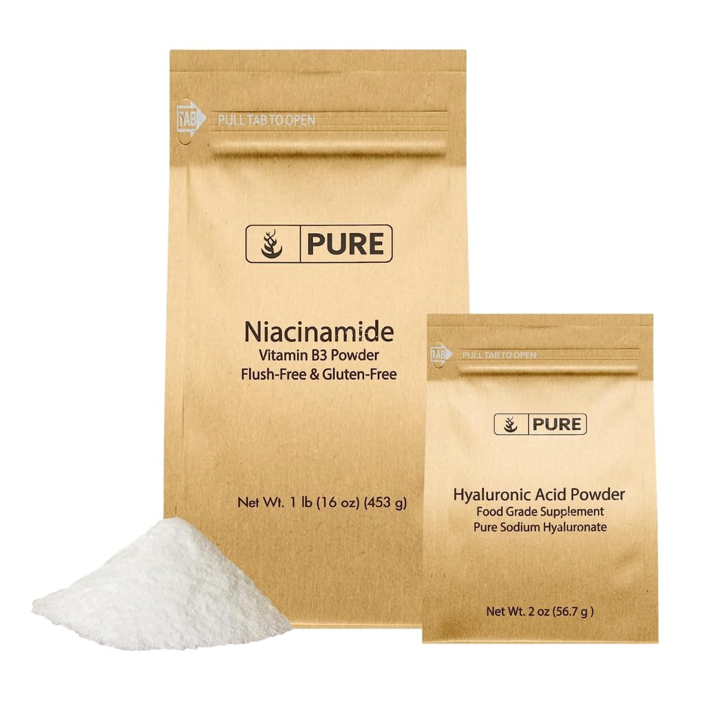 PURE POREKLA SESTAVINE Hialuronska kislina (2 oz) in niacinamid (1 lb)