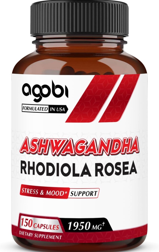 agobi Ashwagandha dodatek z Rhodiola Rosea 1950mg - visoko koncentriran ekstrakt za imunski sistem, moč, proizvodnja energije, fokus in splošno zdravje - 150 kapsul