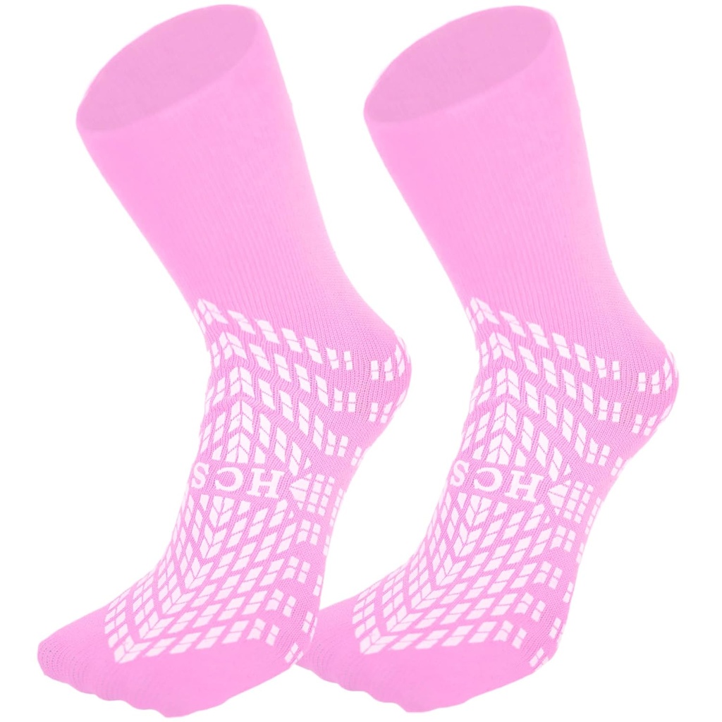 HCS Non-Slip Hospital Nogavice z Grips za ženske in moške (6 Pairs) - 360 All-Swid Non-Slip Nock za starejše/seniorje - Bolnišnice Grip Nogavice, Pad Risk Patient Slippers (Pink, Redni)