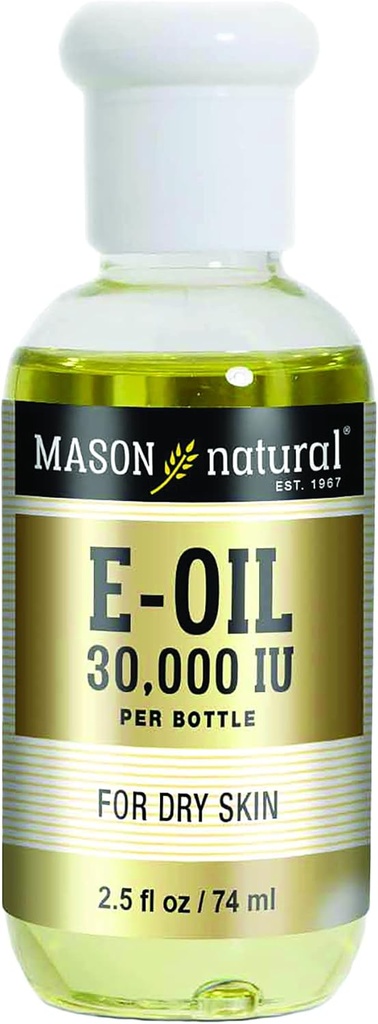 MASON NARAVNI Vitamin E olje, 30000 iu, Primeren za vegetarijance, Uporabite Topično za pomoč vlaženje Dull, Suho kožo ali vzemite kot prehransko dopolnilo za antioksidanti in anti-Aging prednosti, 2.5 Fl Oz