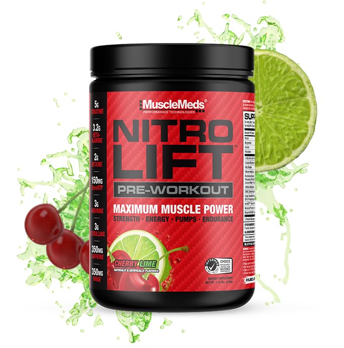 MuscleMeds Nitro Lift Pred vadbo Izboljšati vzdržljivost in mišične zmogljivosti, Cherry Lime, 40 Serving
