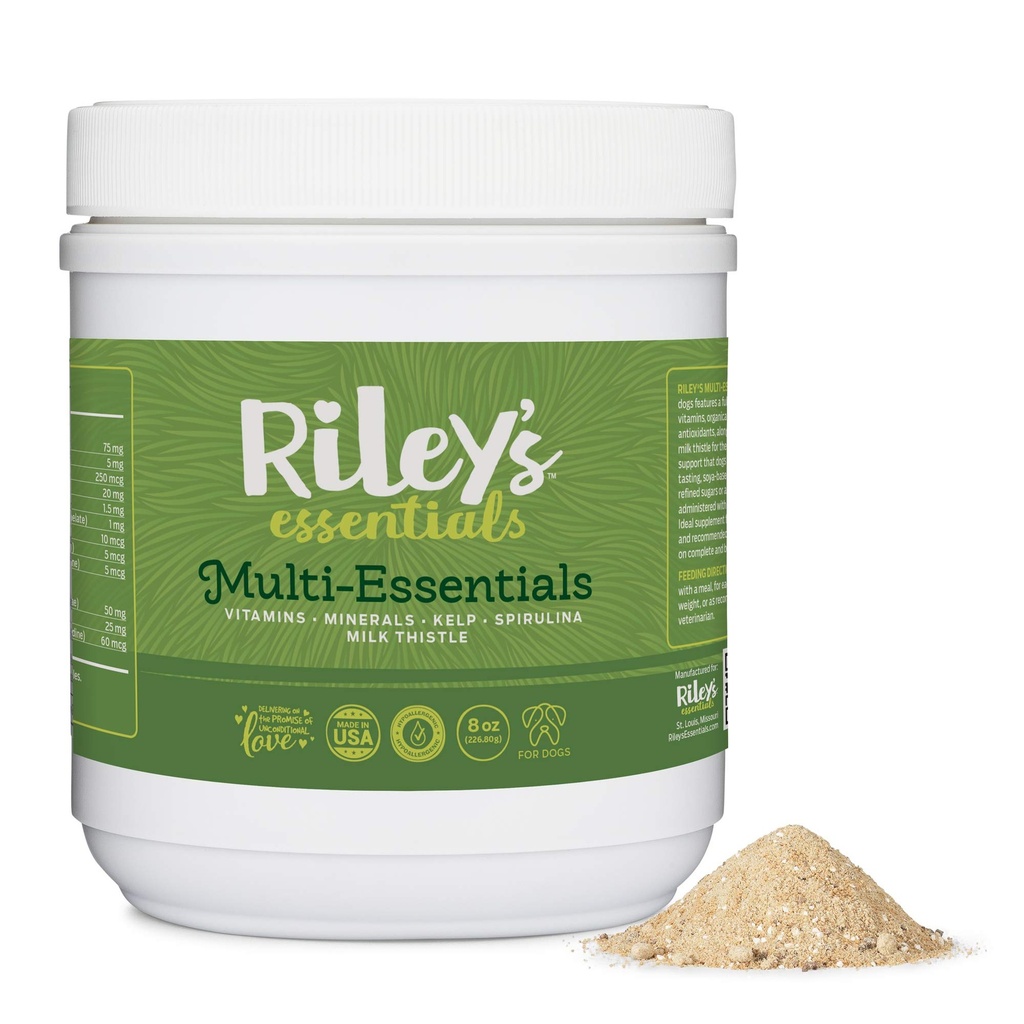 Riley's Multi-Essentials Multivitamin za pse - Vitamini, Minerali, Spirulina, Kelp, in Milk Thistle za prehransko podporo - Puppy and Senior Dog Vitamins - 8oz Powder