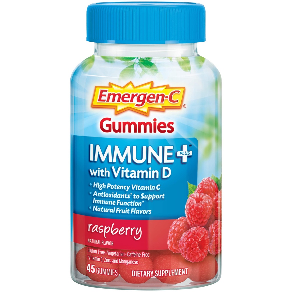 Emergen-C Imune+ Triple Action Imune Support Gumies, BetaVia (R), 1000mg Vitamin C, B Vitamini, Vitamin D in antioksidanti, Raspberry, Nazaj na šolo Essentials – 45 Count