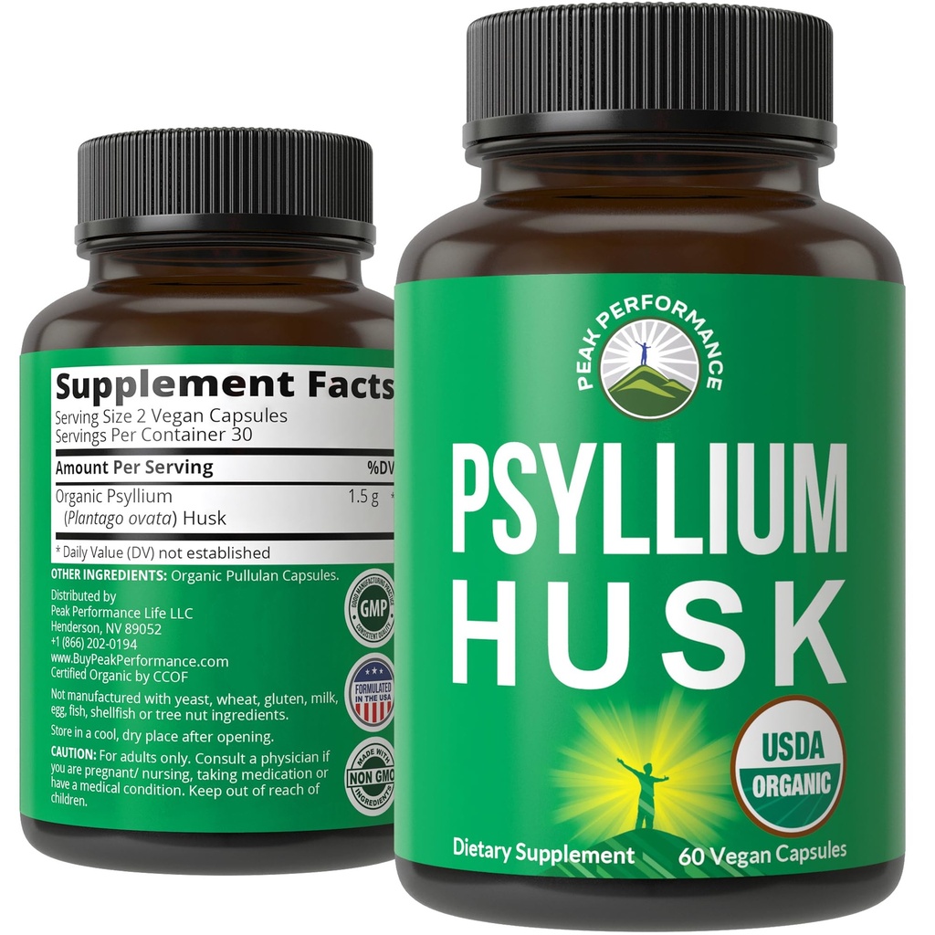 USDA Organic Psyllium Husk Vegan Kapsule, narejene z organskim Psyllium Husk Seme. Fiber dodatek za Gut. Prebiotiki pregestiv. Tablete za digestion, grobost brez napihnjenosti. Tablete