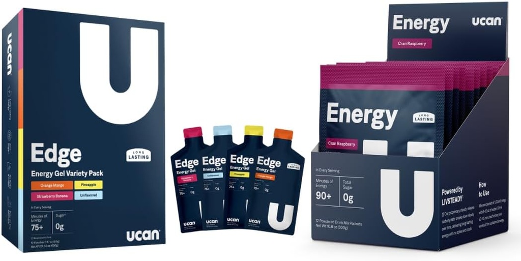 UCAN usposabljanje Starter Pack, Edge Energy Gel Variety Pack, Energy Powder Cran-Raz, Pre & Post Workout za moške in ženske 