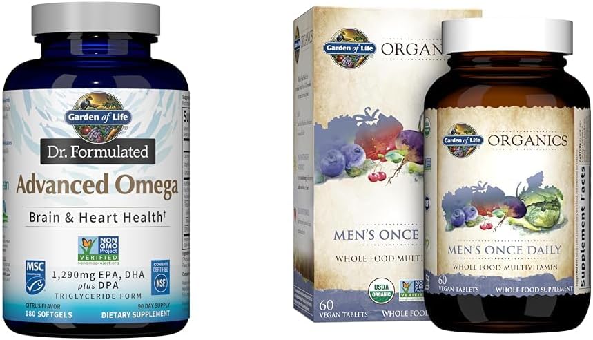 Vrt življenja Omega-3 ribje olje 1.290mg + moški organski multivitamin, 60 tablet