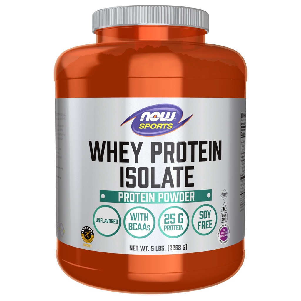 NOW Foods Športna prehrana, izolat sirotkinih beljakovin, 25 g z BCAA, nearomatiziranim praškom, 5-pound