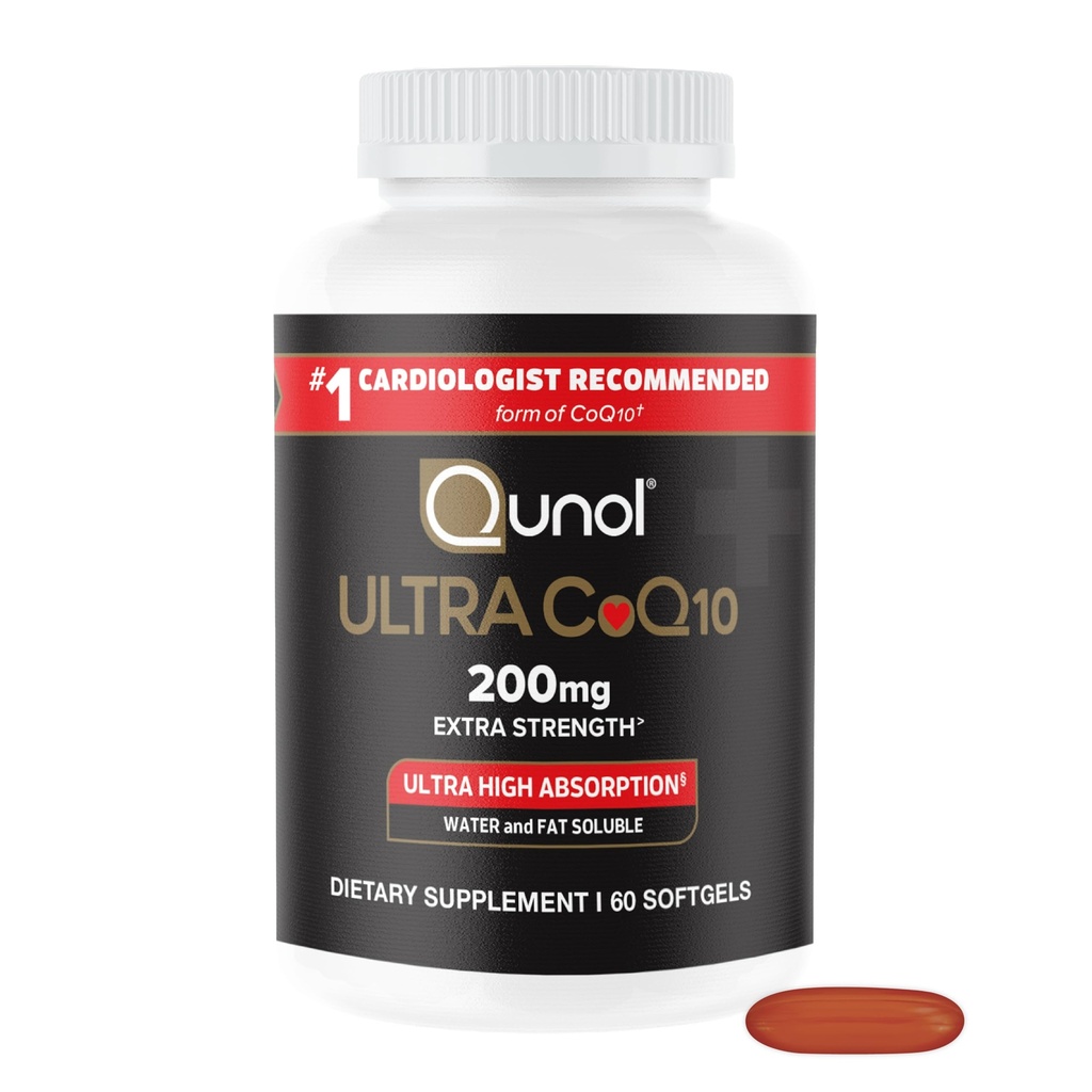 Qunol CoQ10 200mg Softgels, Ultra CoQ10 - Ultra visoka absorpcija Koencim Q10 dopolnila - Antioksidant dodatek za vaskularno zdravje in zdravje srca in proizvodnjo energije - 2 mesec dobava - 60 Število