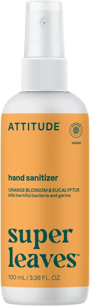 ATTITUDE pršilo za ročno čiščenje za odrasle in otroke, EWG preverjeno, Ubija bakterije in Germs, Vegan, Orange Blossom & Eucalyptus, 3,38 Fl Oz (Steklenica Spray)