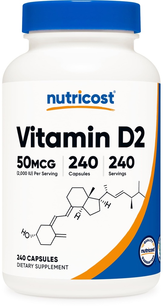 Nutricost Vitamin D2 dodatek (2000 i.e.) 240 Kapsule - Veganske, ne-GMO, Gluten-free, test za tretjo stranko
