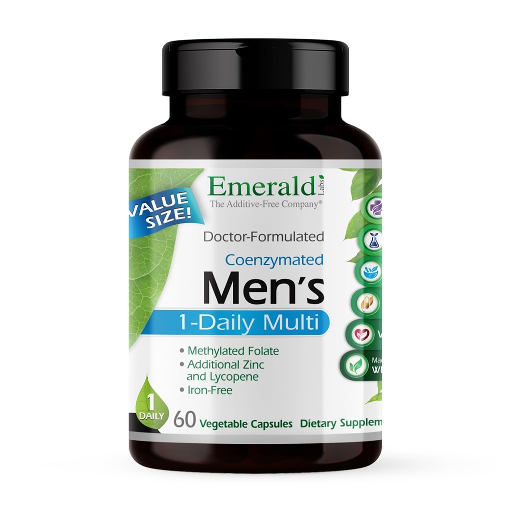 EMERALD LABS moški 1 dnevno multi - brez dodatkov moški multivitamin - Vključuje likopen, cink, vitamin D3, in več - podpira kosti, prostate in vida* - 60 zelenjavnih kapsul