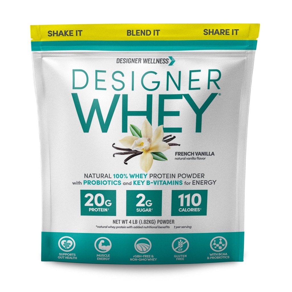 Oblikovalec Wellness, Oblikovalec Whey, Naravni ko beljakovine v prahu s probiotiki, Fiber, in Key B-Vitamini za energijo, Gluten-free, Francoska Vanilla, 4 lb