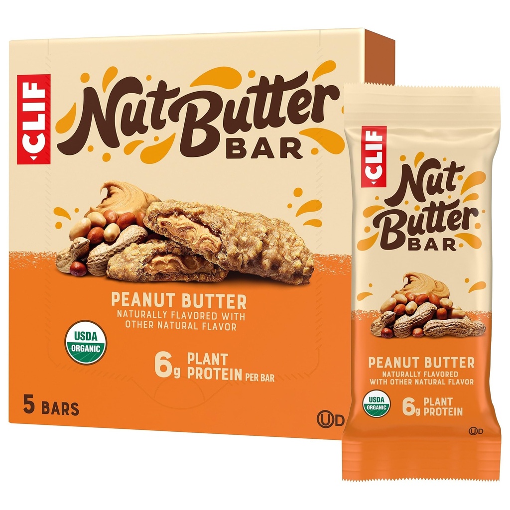CLIF Nut Butter Bar - Peanut Butter - Polne energijske palice - Non-GMO - USDA Organic - Na bazi rastlin - Nizka glikemična - 1,76 oz. (5 pack)