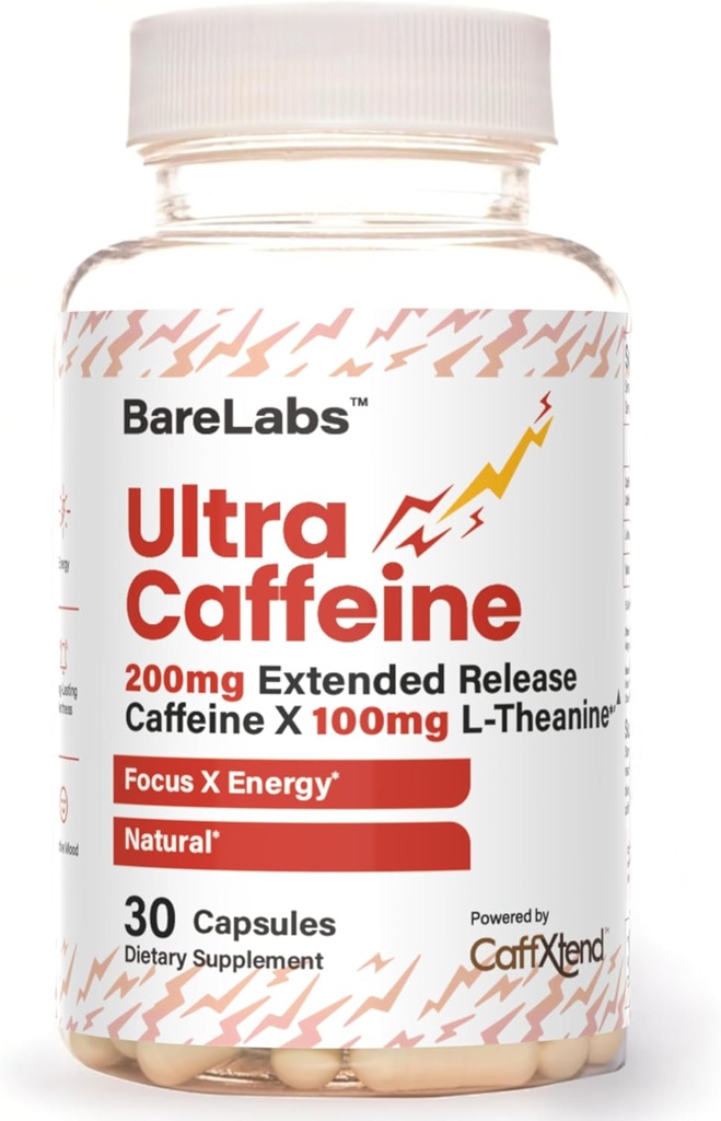 Tablete Ultra Caffeine + 200mg Extended release + L-Theanine for Energy & Focus + No Jitters, No Crash + Natural Caffeine dodatek - 30 kapsul