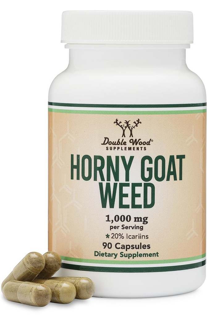 Horny Kozel za moške in ženske - brez polnila (Max Strength Epimedium Std. do 20% Ikariins) 1.000mg na serviranje, 90 Kapsule (Male izboljšanje dodatek) z dvojnim lesom